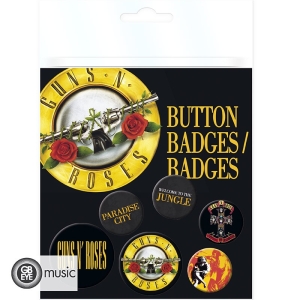 Guns N Roses - Button Badges Lyrics And Logos 6 pack ryhmässä Minishops / Guns N Roses @ Bengans Skivbutik AB (1251954)