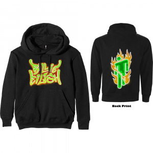 Billie Eilish - Unisex Pullover Hoodie Black - Airbrush Flames Blohsh (Back Print) ryhmässä Minishops / Billie Eilish @ Bengans Skivbutik AB (3833951r)