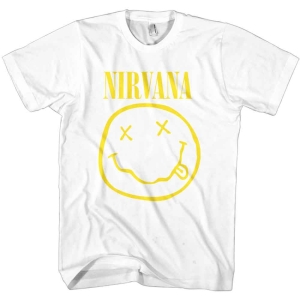 Nirvana - Yellow Happy Face White T-Shirt ryhmässä MERCHANDISE / T-paita / Pop-Rock @ Bengans Skivbutik AB (3834121r)