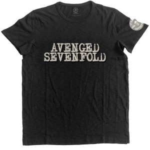 Avenged Sevenfold - Logo & Deathbat App Slub Uni Bl ryhmässä MERCH / T-paita / Rockoff_Nya April24 @ Bengans Skivbutik AB (5526280r)