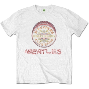 The Beatles - Flowers Logo & Drum Uni Wht ryhmässä MERCH / T-paita / Rockoff_Nya April24 @ Bengans Skivbutik AB (5528296r)