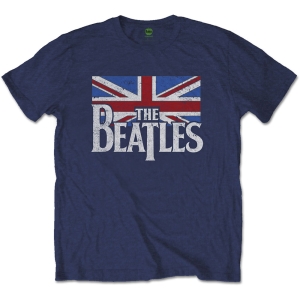 The Beatles - Drop T Logo & Vintage Flag Uni Navy ryhmässä MERCH / T-paita / Rockoff_Nya April24 @ Bengans Skivbutik AB (5528359r)