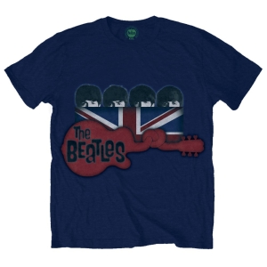 The Beatles - Guitar & Flag Uni Navy ryhmässä MERCH / T-paita / Rockoff_Nya April24 @ Bengans Skivbutik AB (5529042r)