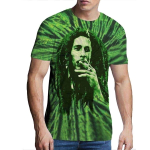 Bob Marley - Smoke Uni Green Dip-Dye ryhmässä MERCHANDISE / T-paita / Reggae @ Bengans Skivbutik AB (5529834r)