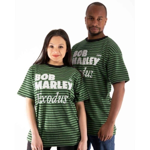 Bob Marley - Exodus Striped Uni Green/Bl ryhmässä MERCHANDISE / T-paita / Reggae @ Bengans Skivbutik AB (5529848r)