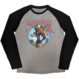 Iron Maiden - Trooper Burst Uni Grey/Bl Raglan: ryhmässä MERCH / T-paita / Rockoff_Nya April24 @ Bengans Skivbutik AB (5531576r)