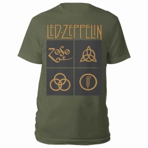 Led Zeppelin - Gold Symbols In Black Square Uni Green ryhmässä MERCH / T-paita / Rockoff_Nya April24 @ Bengans Skivbutik AB (5535315r)