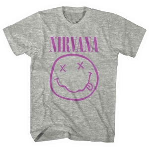 Nirvana - Purple Smiley Uni Grey ryhmässä MERCH / T-paita / Rockoff_Nya April24 @ Bengans Skivbutik AB (5535347r)