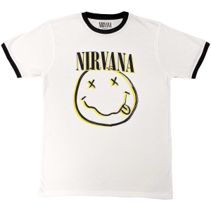 Nirvana - Double Smiley Ringer Uni Wht ryhmässä MERCH / T-paita / Rockoff_Nya April24 @ Bengans Skivbutik AB (5535361r)