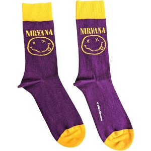 Nirvana - Yellow Smiley Uni Purp Socks (Eu 40-45) ryhmässä MERCHANDISE / Merch / Hårdrock @ Bengans Skivbutik AB (5536153)