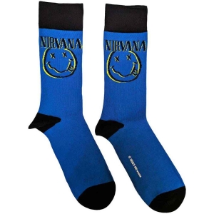 Nirvana - Inverse Smiley Uni Blue Socks (Eu 40-45) ryhmässä MERCHANDISE / Merch / Hårdrock @ Bengans Skivbutik AB (5536155)