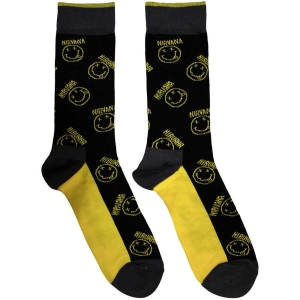 Nirvana - Yellow Smiley Uni Bl Socks (Eu 39-45) ryhmässä MERCHANDISE / Merch / Hårdrock @ Bengans Skivbutik AB (5536159)