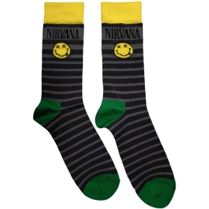 Nirvana - Smiley & Logo Str.. Grey Socks (Eu 39-45 ryhmässä MERCHANDISE / Merch / Hårdrock @ Bengans Skivbutik AB (5536160)