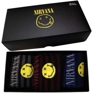 Nirvana - Smiley Stripes Uni 3-Pack Socks (Eu 39-4 ryhmässä MERCHANDISE / Merch / Hårdrock @ Bengans Skivbutik AB (5536162)