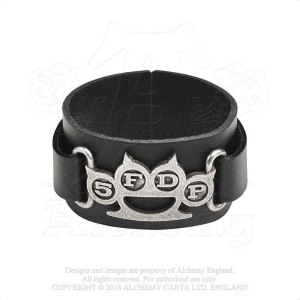 Five Finger Death Punch - Knuckle Duster Leather Wriststrap ryhmässä MERCHANDISE / Merch / Hårdrock @ Bengans Skivbutik AB (5536875)