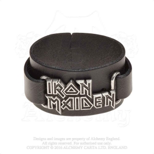 Iron Maiden - Logo Leather Wriststrap ryhmässä MERCHANDISE @ Bengans Skivbutik AB (5536880)