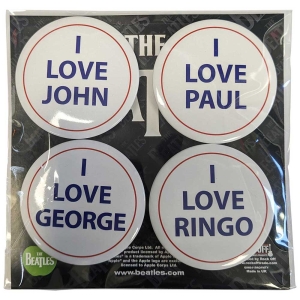 The Beatles - I Love 4 Pack Large Button Badge Pack ryhmässä MERCHANDISE @ Bengans Skivbutik AB (5537485)