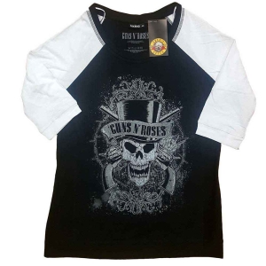 Guns N Roses - Faded Skull Lady Bl/Wht Raglan:1Xs ryhmässä MERCHANDISE / T-paita / Hårdrock @ Bengans Skivbutik AB (5542213r)