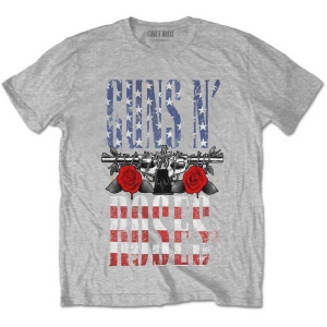 Guns N Roses - Us Flag In Logo Uni Grey    S ryhmässä MERCHANDISE / T-paita / Hårdrock @ Bengans Skivbutik AB (5542246r)