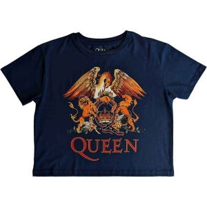 Queen - Classic Crest Lady Denim Crop Top: ryhmässä MERCHANDISE / T-paita / Pop-Rock @ Bengans Skivbutik AB (5543175r)