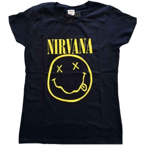 Nirvana - Yellow Happy Face Lady Navy ryhmässä MERCHANDISE / T-paita / Pop-Rock @ Bengans Skivbutik AB (5546461r)