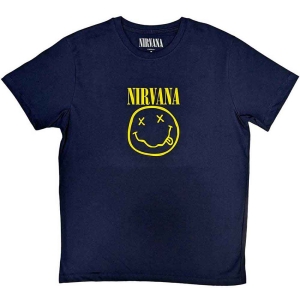 Nirvana - Yellow Happy Face Uni Navy ryhmässä MERCHANDISE / T-paita / Pop-Rock @ Bengans Skivbutik AB (5546464r)