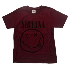 Nirvana - Happy Face Boys T-Shirt Maroon ryhmässä MERCHANDISE / Merch / Pop-Rock @ Bengans Skivbutik AB (5548773r)