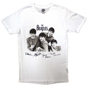 The Beatles - Mop Tops & Signatures Wht T-Shirt ryhmässä ME SUOSITTELEMME / Uutuus Merch / Juni @ Bengans Skivbutik AB (5556044r)