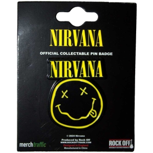 Nirvana - Logo & Happy Face Cut-Out Pin Badge ryhmässä MERCHANDISE / Merch / Pop-Rock @ Bengans Skivbutik AB (5562889)