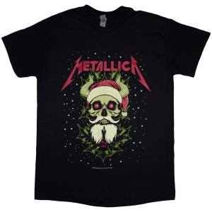 Metallica - Metallica Santa Horns Uni Bl T-Shirt ryhmässä MERCHANDISE / T-paita / Hårdrock @ Bengans Skivbutik AB (5583038r)