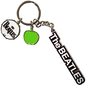 Beatles - Text Logo Drop T Drum & Apple Charms Keychain ryhmässä MERCHANDISE / Merch / Pop-Rock @ Bengans Skivbutik AB (5583878)