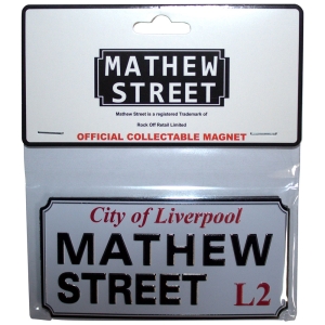 Rock Off - Mathew Street Liverpool Sign Embossed Magnet ryhmässä MERCHANDISE / Merch / Pop-Rock @ Bengans Skivbutik AB (5583945)