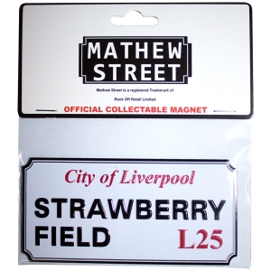 Rock Off - Strawberry Field Liverpool Sign Embossed Magnet ryhmässä MERCHANDISE / Merch / Pop-Rock @ Bengans Skivbutik AB (5583947)