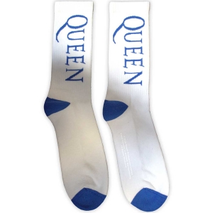 Queen - Blue Logo Uni Wht Socks (Size 40-44) ryhmässä MERCHANDISE / Merch / Pop-Rock @ Bengans Skivbutik AB (5586298)