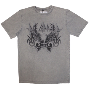 Def Leppard - Tribal Skull Stone Wash Uni Grey T-Shirt ryhmässä MERCHANDISE / T-paita / Hårdrock @ Bengans Skivbutik AB (5586753r)