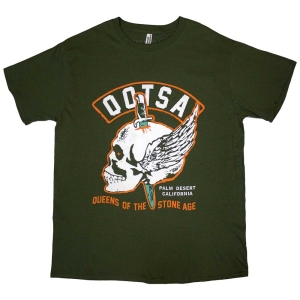 Queens Of The Stone Age - Winged Skull Uni Green T-Shirt ryhmässä MERCHANDISE / T-paita / Heavy Metal @ Bengans Skivbutik AB (5586781r)