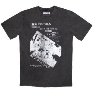 Sex Pistols - Manchester Flyer Stone Wash Uni Char T-Shirt ryhmässä MERCHANDISE / T-paita / Punk @ Bengans Skivbutik AB (5586787r)