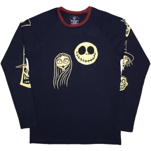 The Nightmare Before Christmas - Faces Aop Uni Navy Longsleeve ryhmässä MERCHANDISE / T-paita / Film-Musikal @ Bengans Skivbutik AB (5586790r)