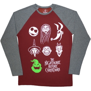 The Nightmare Before Christmas - Stacked Faces Uni Maroon/Grey Longsleeve ryhmässä MERCHANDISE / T-paita / Film-Musikal @ Bengans Skivbutik AB (5586800r)