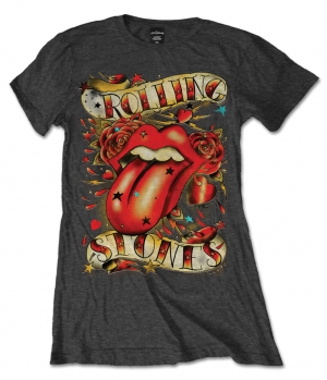 R: Rolling Stones Tongue & Stars Charcoal Ladies T ryhmässä Minishops / Rolling Stones @ Bengans Skivbutik AB (V-2628380)