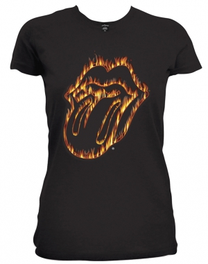 R: Rolling Stones Flaming Tongue Black Ladies T Sh ryhmässä Minishops / Rolling Stones @ Bengans Skivbutik AB (V-2628408)