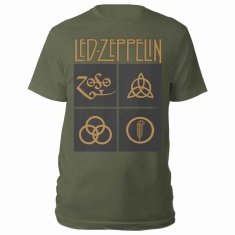 Led Zeppelin - Gold Symbols In Black Square Uni Green